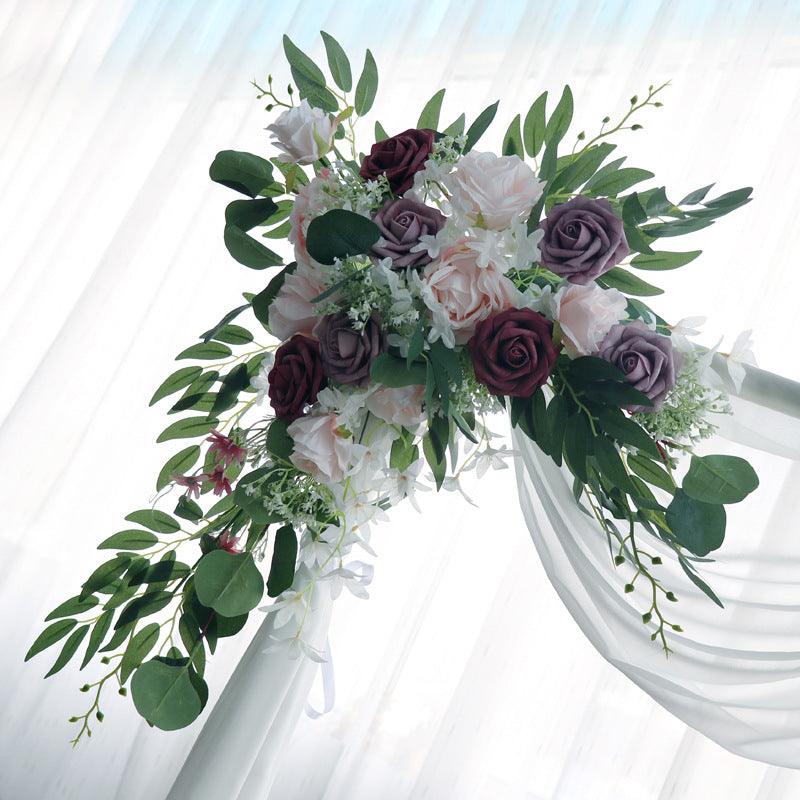 Wedding Arch Flowers Decor with Vintage Lotus Root Powder Light Pink Roses